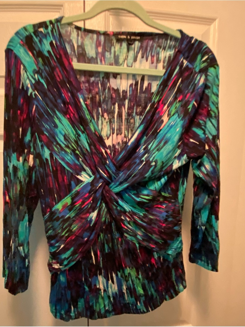 Cable &  Gauge top Turquoise, Magenta, Green, Blue abstract print Large